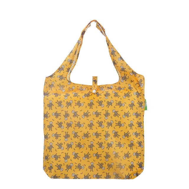 Eco Chic Lightweight Foldable Reusable Shopping Bag - Mustard Monkeys - Old Railway Line Garden Centre