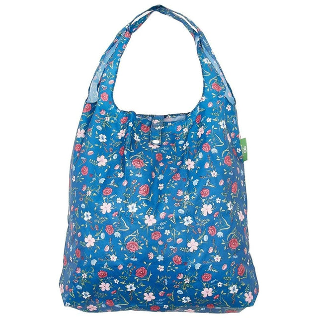 Eco Chic Lightweight Foldable Reusable Shopping Bag - Navy Floral - Old Railway Line Garden Centre