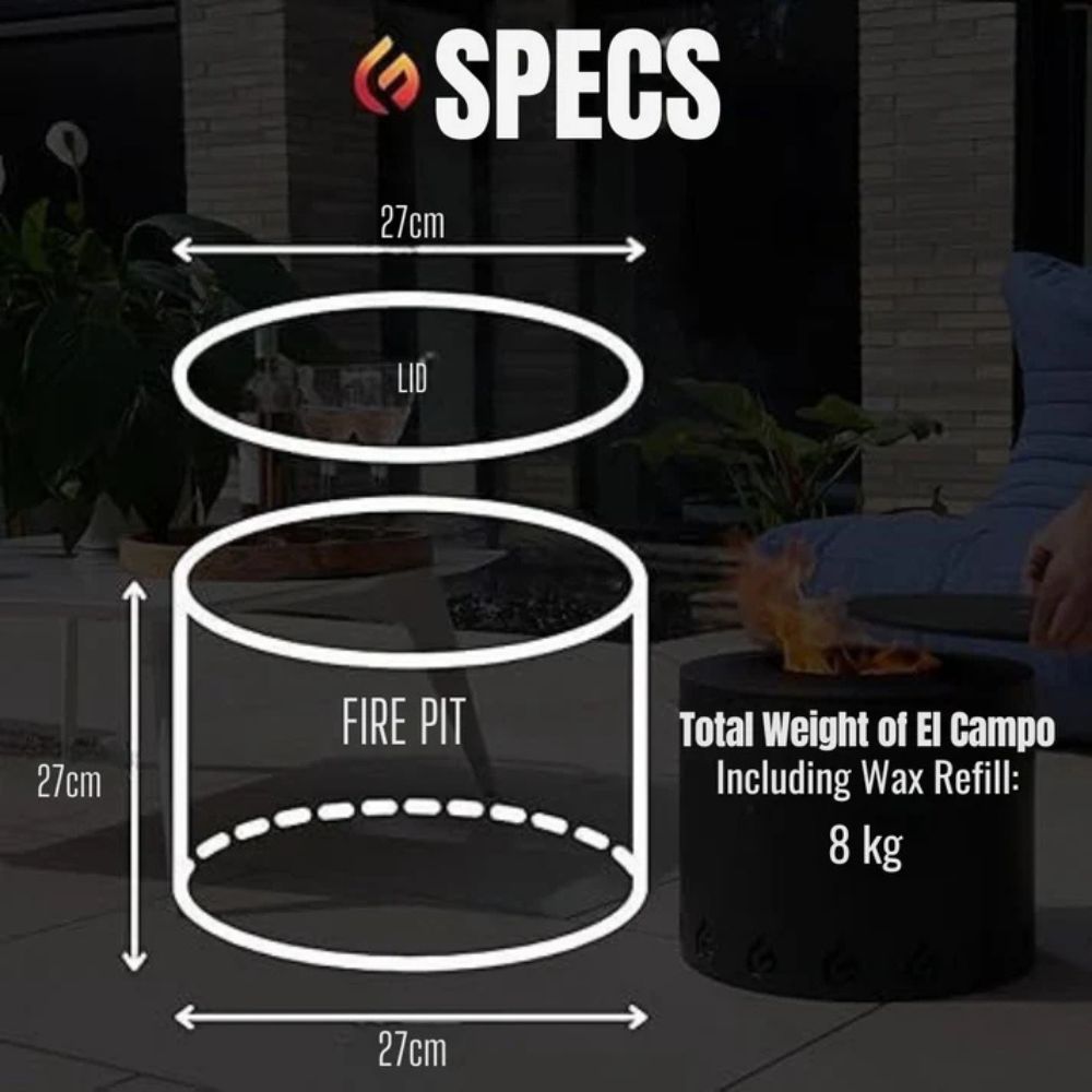 Eco Fuego El Campo Wax Fuel Fire Pit - Stainless Steel - Old Railway Line Garden Centre