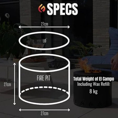 Eco Fuego El Campo Wax Fuel Fire Pit - Stainless Steel - Old Railway Line Garden Centre