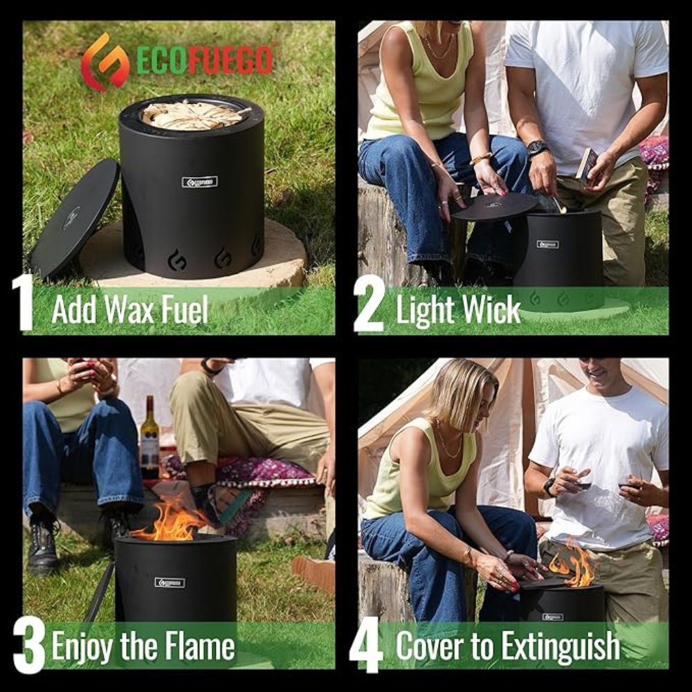 Eco Fuego El Campo Wax Fuel Fire Pit - Stainless Steel - Old Railway Line Garden Centre