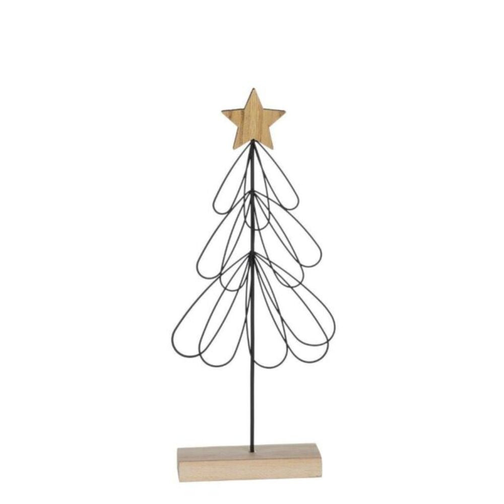 Edelman 30cm Black Metal Christmas Tree on Wooden Block Ornament