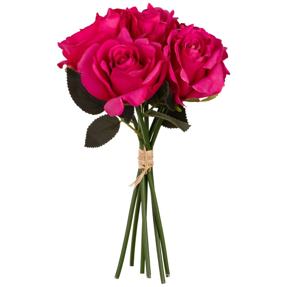 Eleganza Artificial Rose Spray with 6 heads- Dark Pink - Old Railway Line Garden Centre