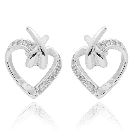 Equilibrium 1cm Kiss Contemporary Heart Stud Earrings - Silver - Old Railway Line Garden Centre