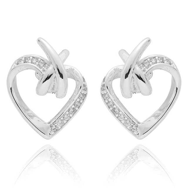 Equilibrium 1cm Kiss Contemporary Heart Stud Earrings - Silver - Old Railway Line Garden Centre