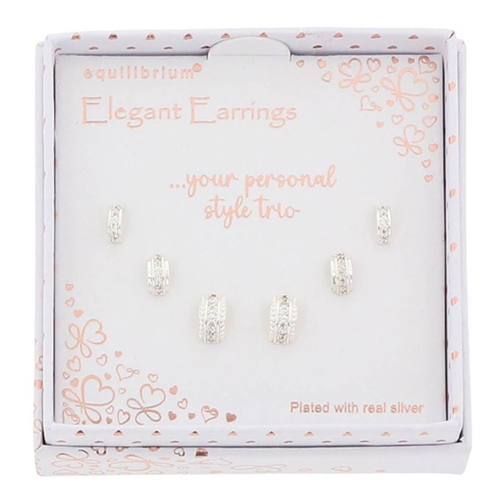 Equilibrium 3 Pairs Silver Plated Earrings Glam Hoops