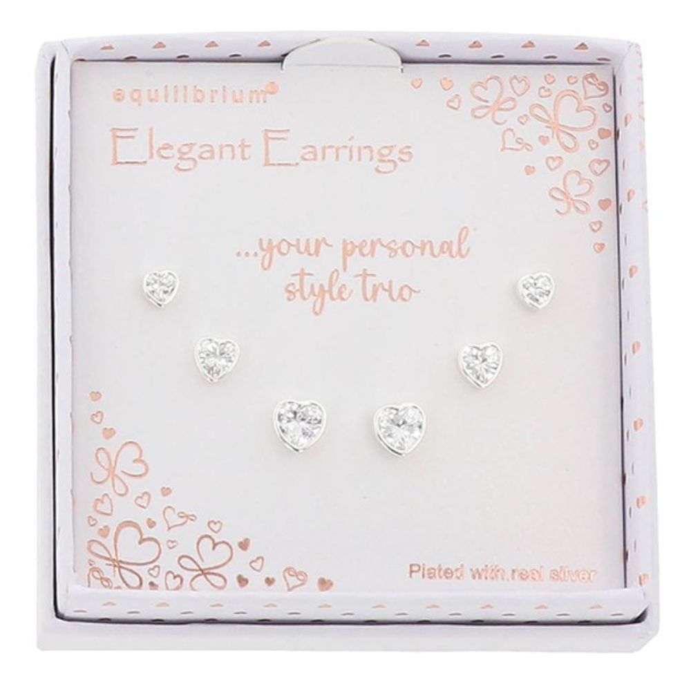 Equilibrium 3 Pairs Silver Plated Earrings Pretty Hearts