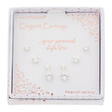 Equilibrium 3 Pairs Silver Plated Earrings Round Soliatire