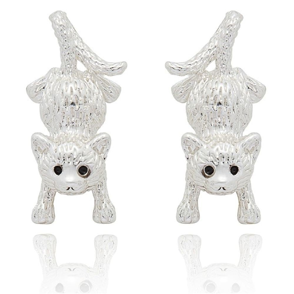 Equilibrium Comical Cat Silver Plated Earrings - Old Railway Line Garden Centre