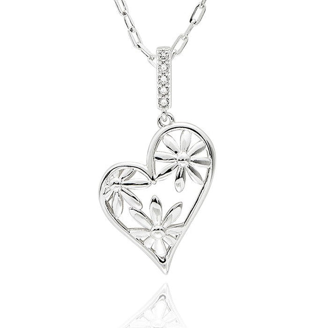 Equilibrium Daisy Chain Daisy Heart Silver Plated Necklace - Old Railway Line Garden Centre