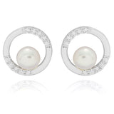 Equilibrium Elegant Freshwater Pearl Circle Silver Plated Earrings