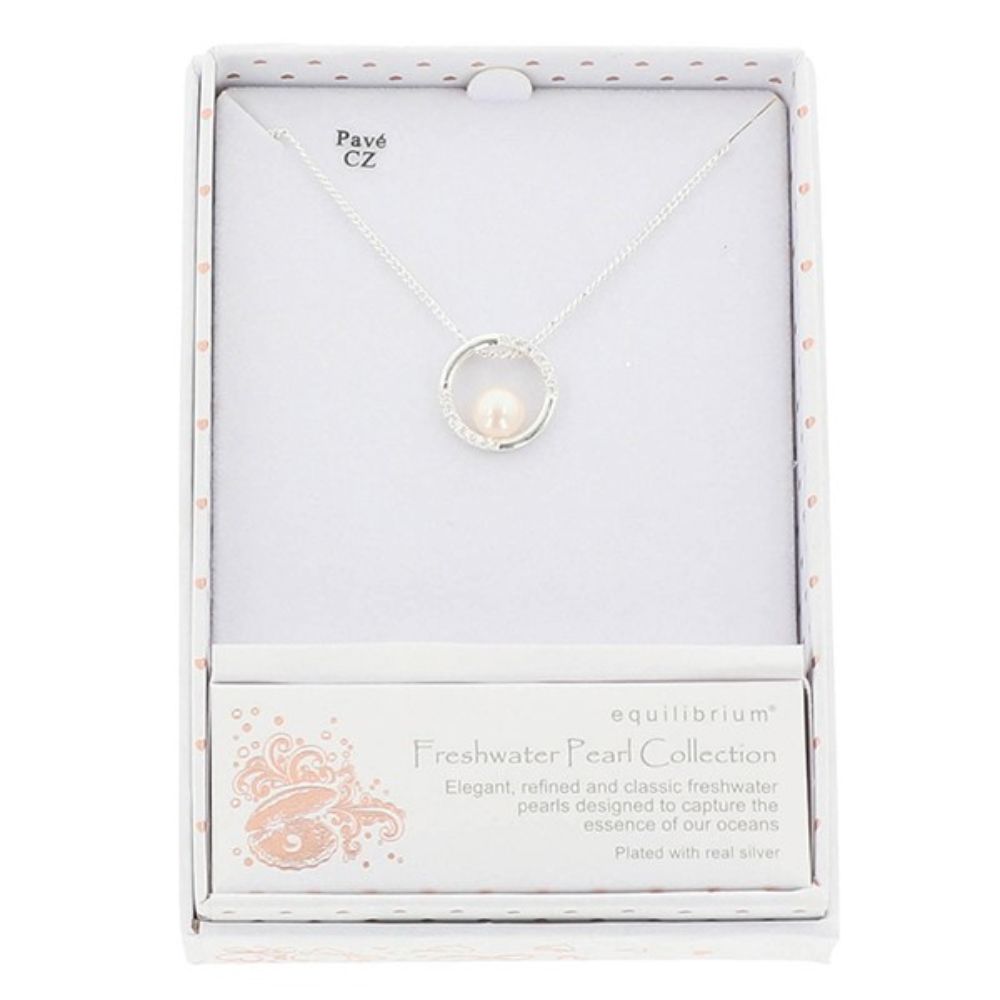 Equilibrium Elegant Freshwater Pearl Circle Silver Plated Necklace