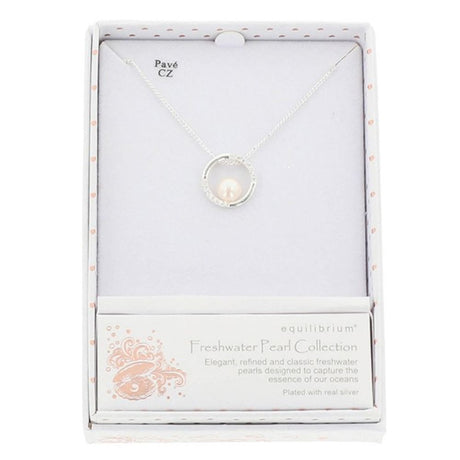 Equilibrium Elegant Freshwater Pearl Circle Silver Plated Necklace