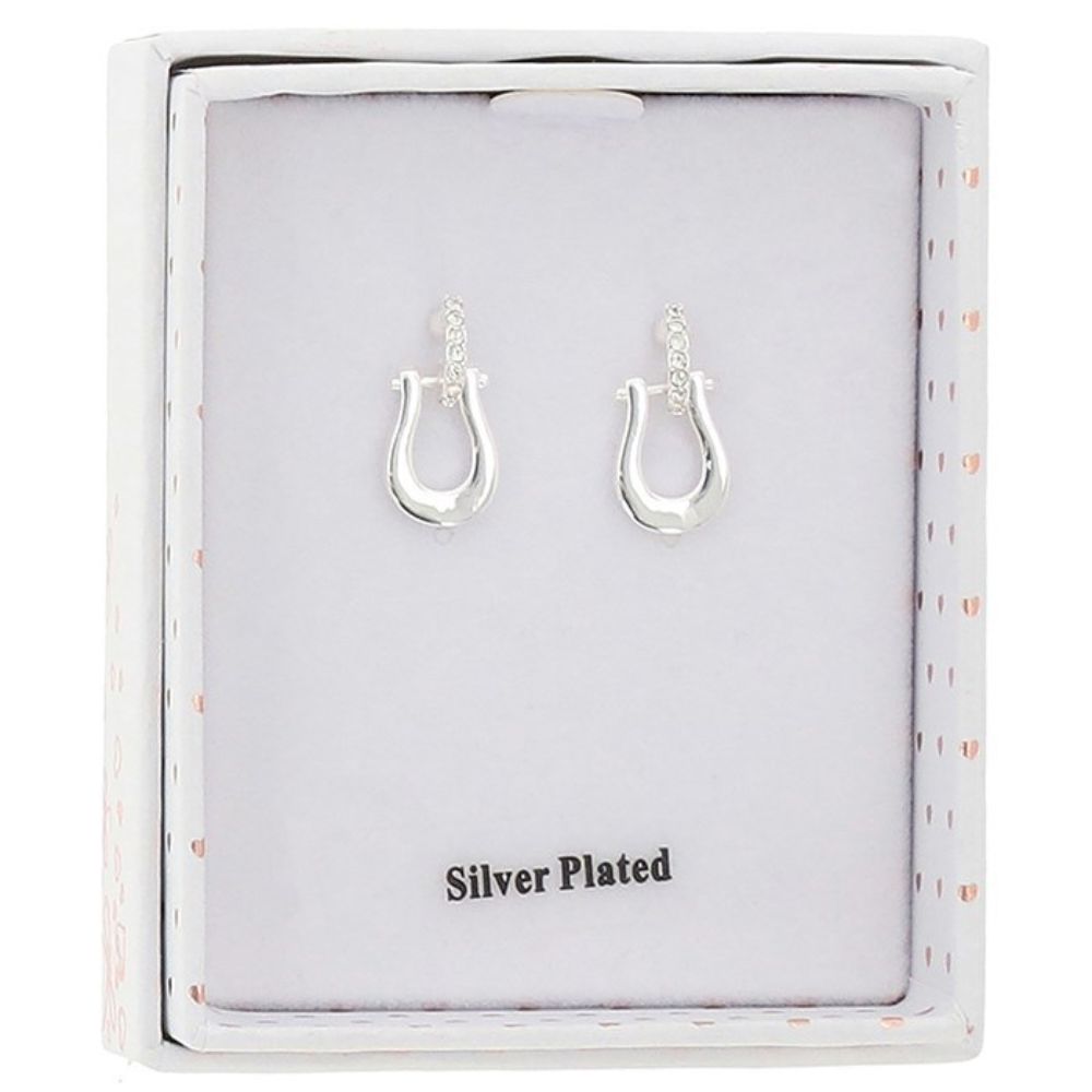 Equilibrium Equestrian Ornate Horseshoe Silver Plated Earrings