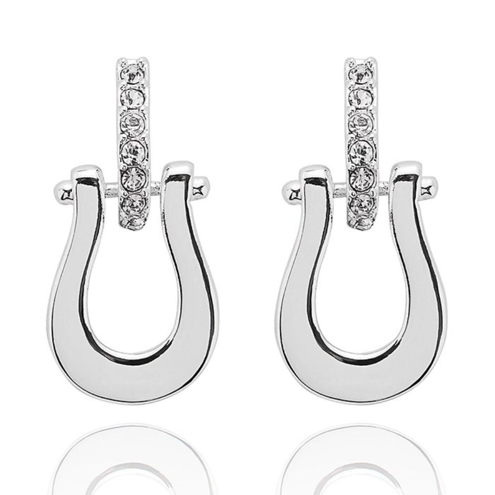 Equilibrium Equestrian Ornate Horseshoe Silver Plated Earrings