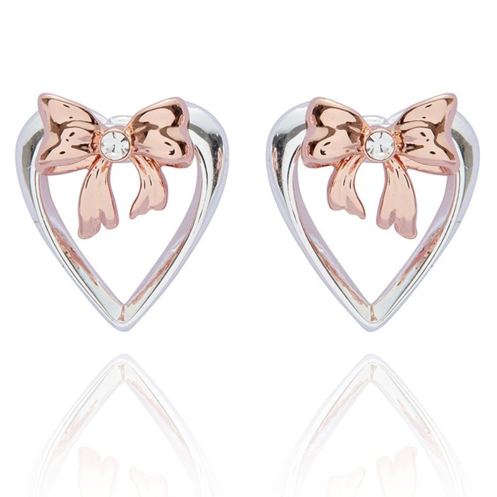Equilibrium Eternal Bow Two Tone Bow Heart Earrings