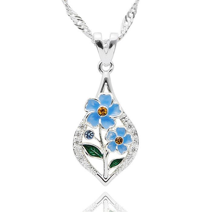 Equilibrium Forget Me Not Teardrop Silver Plated Necklace - Old Railway Line Garden Centre