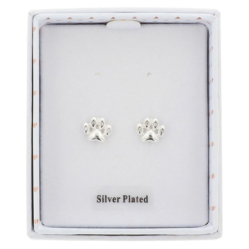 Equilibrium Furry Companions Silver Plated Paw Print Earrings
