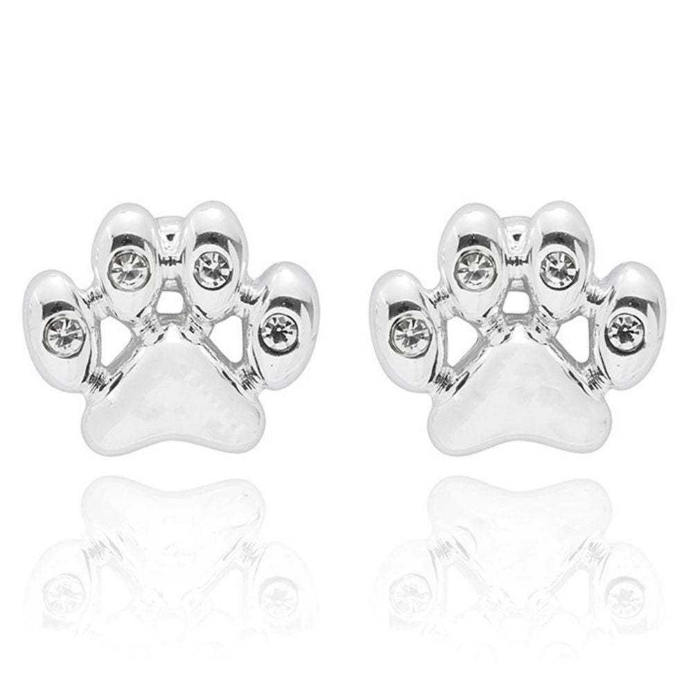 Equilibrium Furry Companions Silver Plated Paw Print Earrings