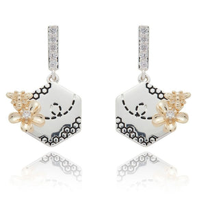 Equilibrium Honey Bee Honey Comb Two Tone Drop Earrings - Old Railway Line Garden Centre