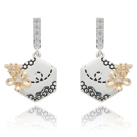 Equilibrium Honey Bee Honey Comb Two Tone Drop Earrings - Old Railway Line Garden Centre