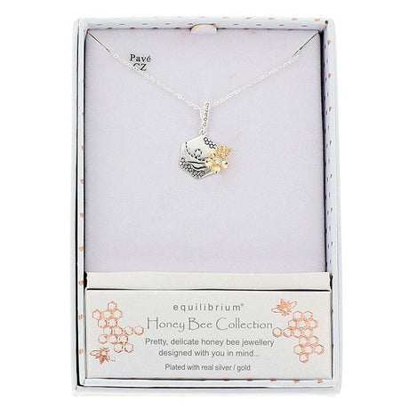 Equilibrium Honey Bee Honey Comb Two Tone Necklace - Old Railway Line Garden Centre