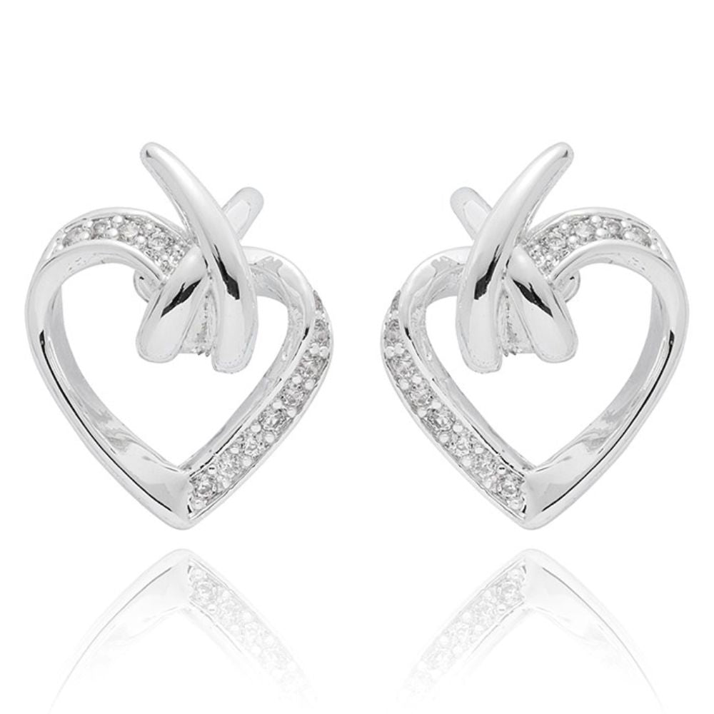 Equilibrium 1cm Kiss Contemporary Heart Stud Earrings - Silver