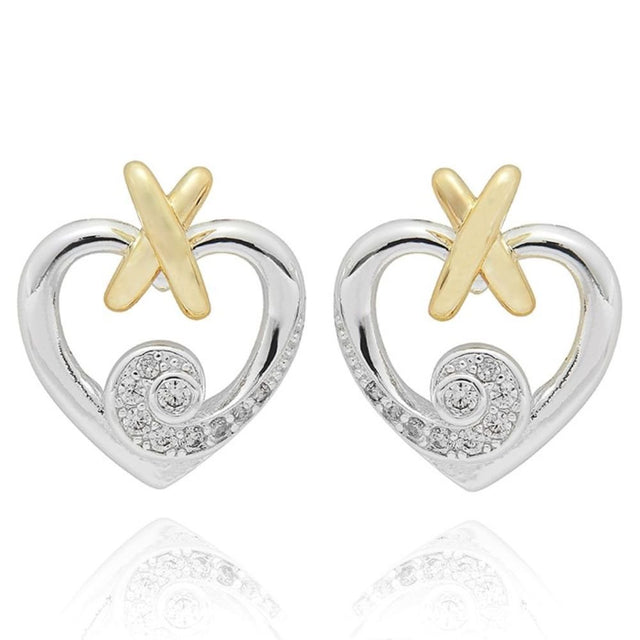 Equilibrium Kiss Suspeneded Heart Two Tone Earrings - Old Railway Line Garden Centre