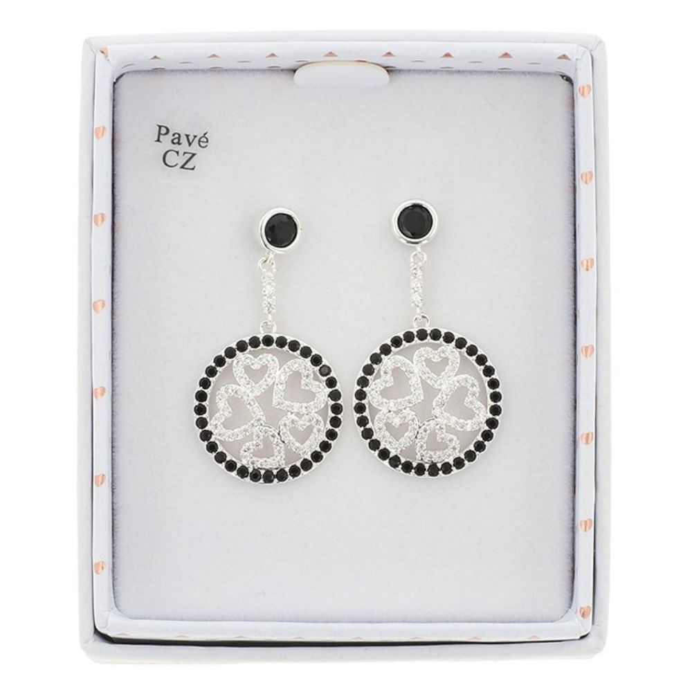 Equilibrium Monochrome Circle of Hearts Silver Plated Earrings