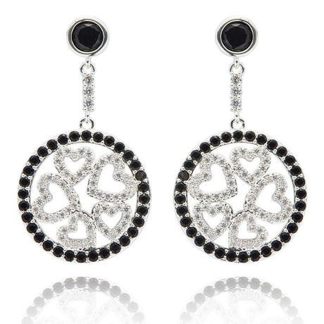 Equilibrium Monochrome Circle of Hearts Silver Plated Earrings