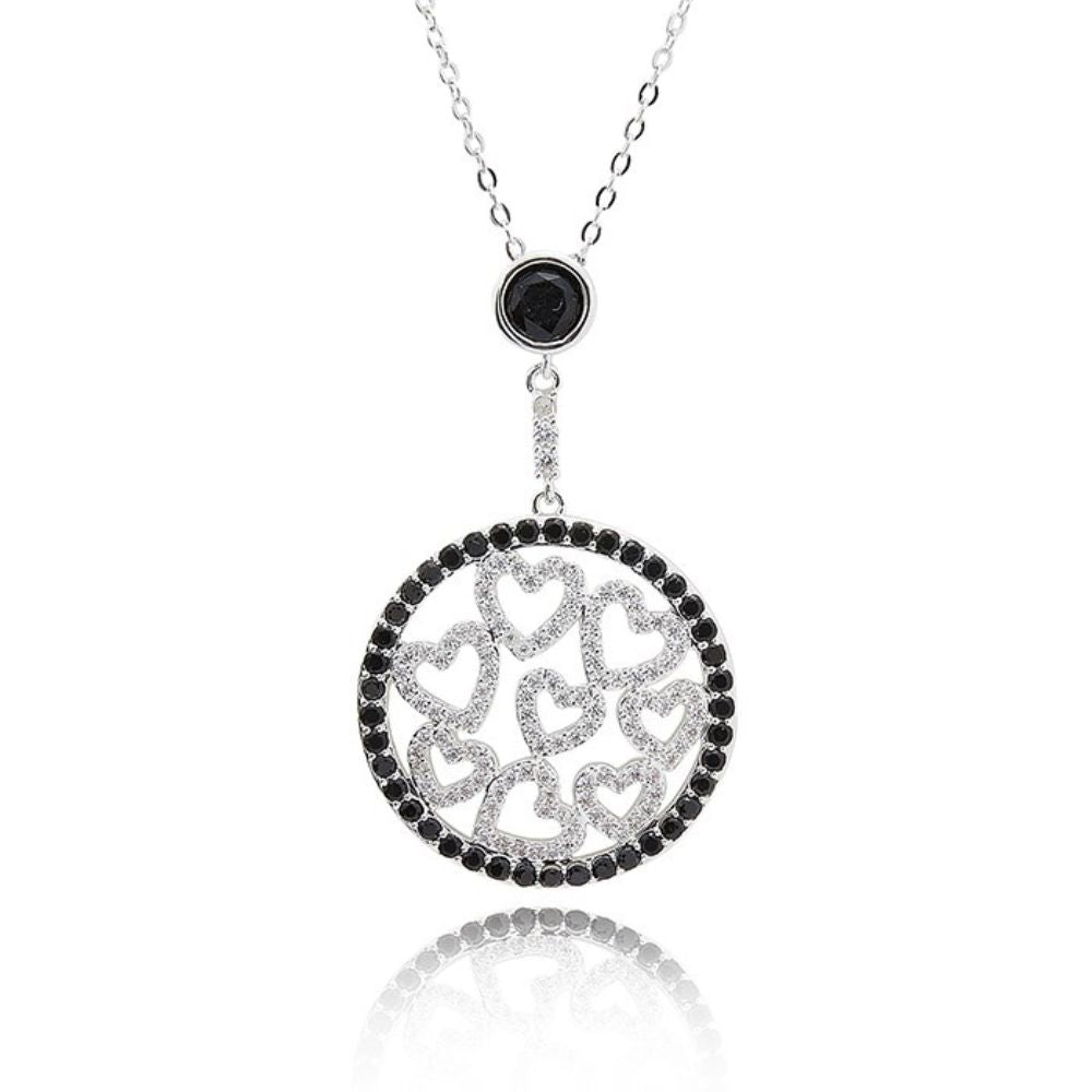 Equilibrium Monochrome Circle of Hearts Silver Plated Necklace