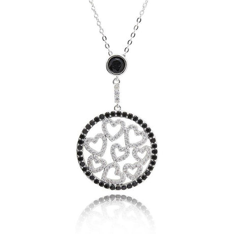 Equilibrium Monochrome Circle of Hearts Silver Plated Necklace