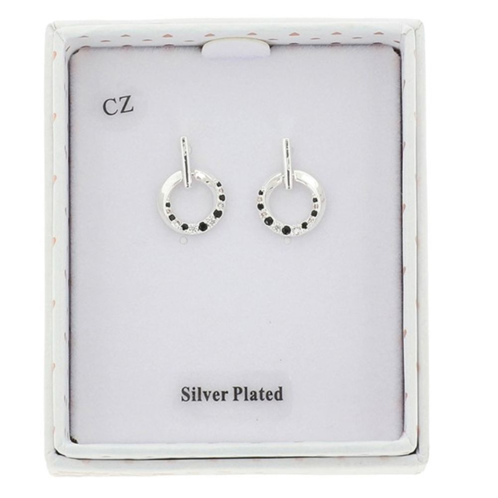 Equilibrium Monochrome Circle Silver Plated Earrings