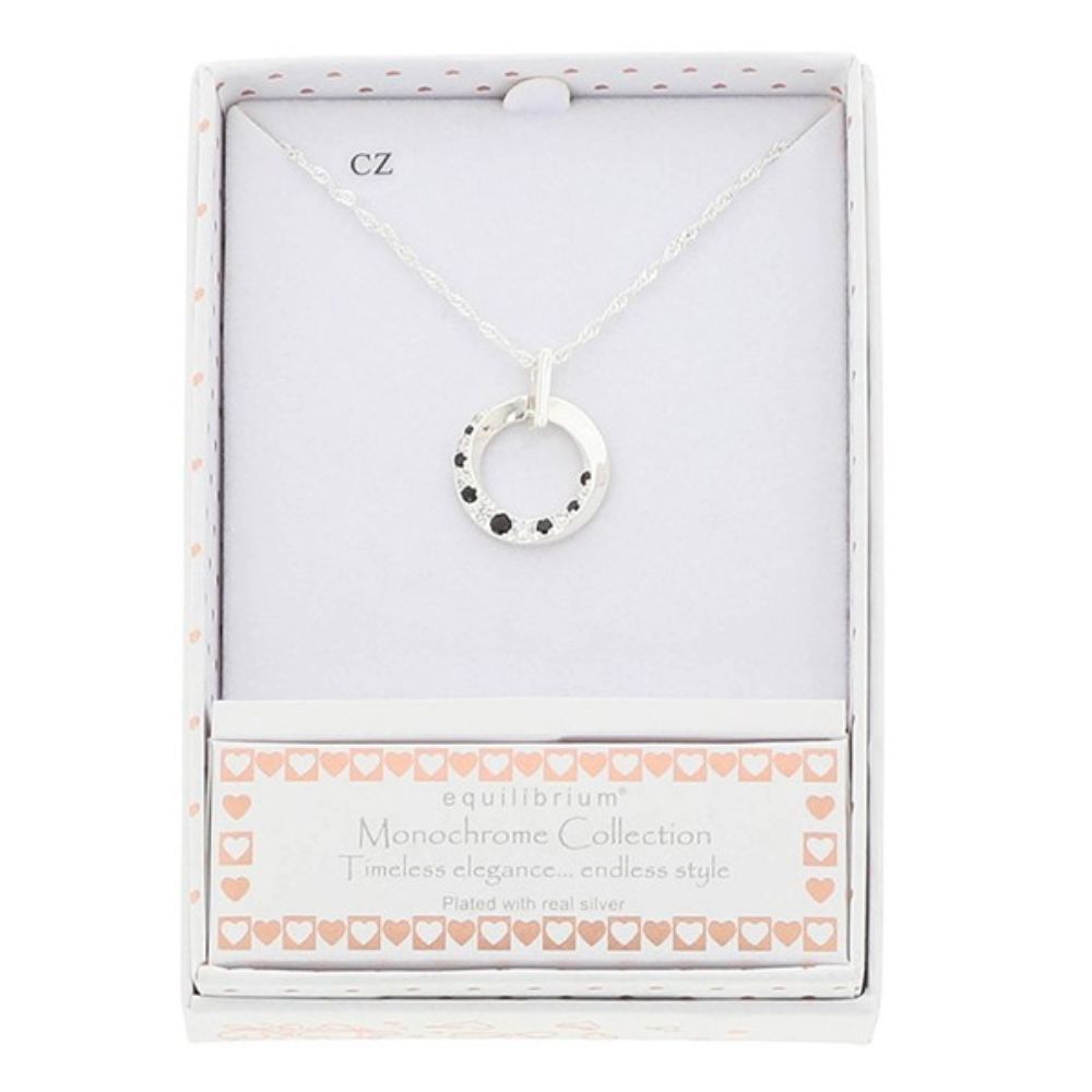Equilibrium Monochrome Modern Circle Silver Plated Necklace