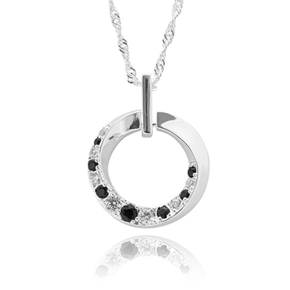 Equilibrium Monochrome Modern Circle Silver Plated Necklace