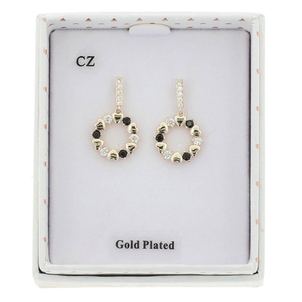 Equilibrium Monochrome Sparkle Heart Gold Plated Earrings