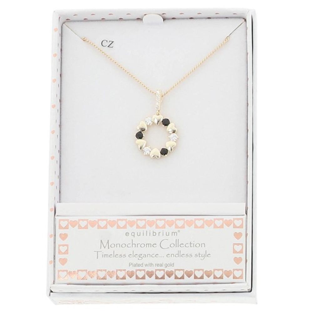 Equilibrium Monochrome Sparkle Hearts Gold Plated Necklace