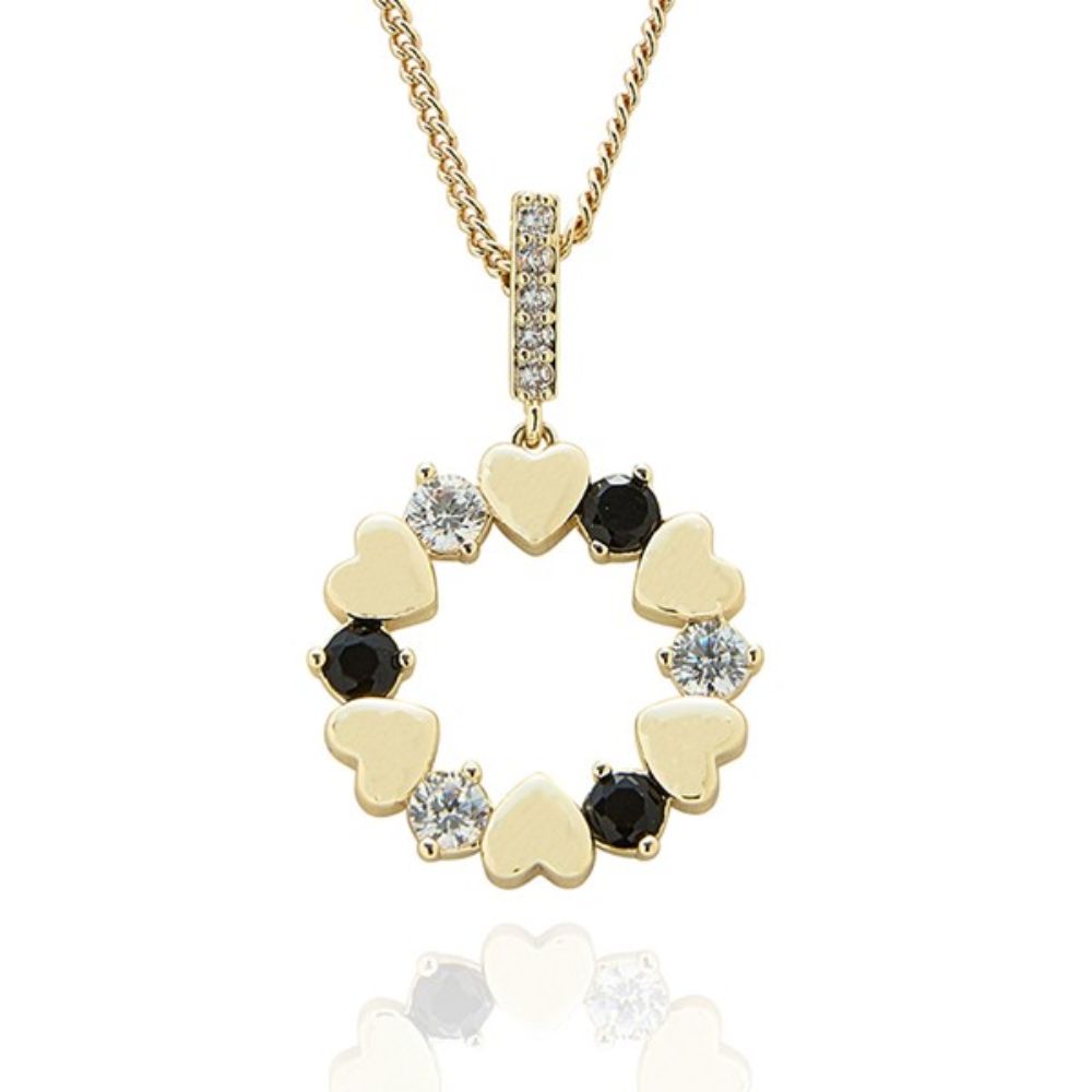 Equilibrium Monochrome Sparkle Hearts Gold Plated Necklace