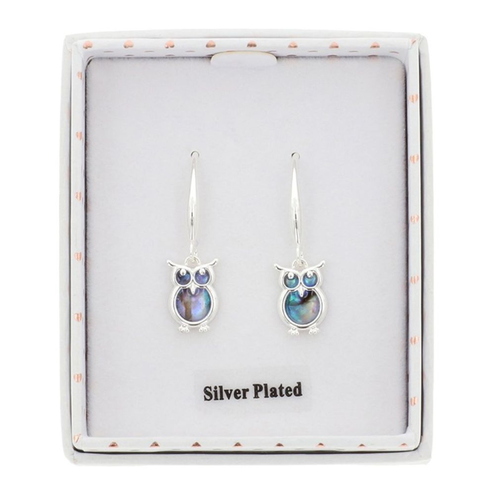 Equilibrium Paua Shell Owl Drop Earrings - Silver