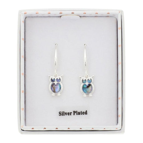 Equilibrium Paua Shell Owl Drop Earrings - Silver