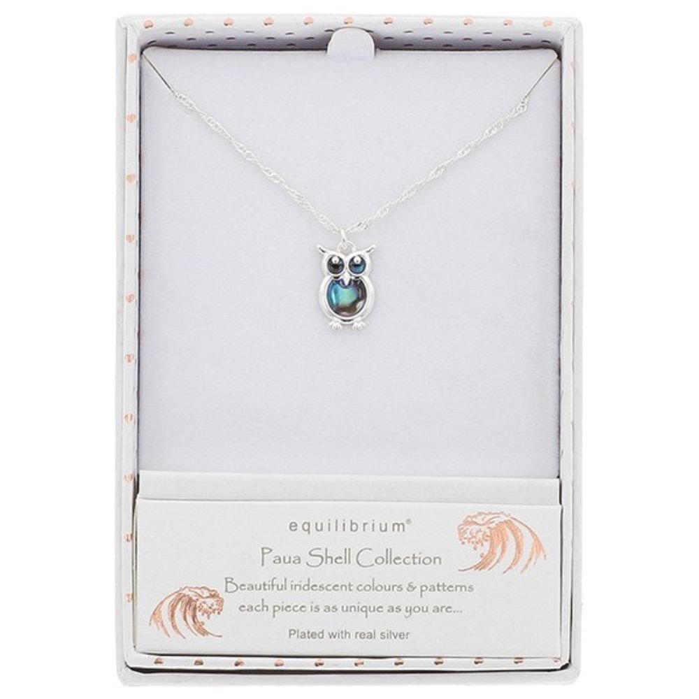 Equilibrium Paua Shell Owl Necklace - Silver - Old Railway Line Garden Centre