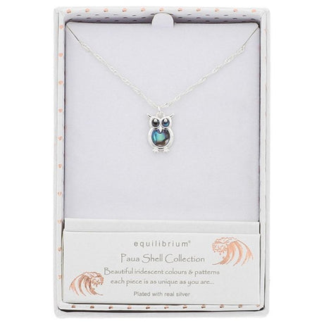 Equilibrium Paua Shell Owl Necklace - Silver