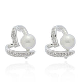 Equilibrium Pearl Crossover Heart Silver Plated Earrings
