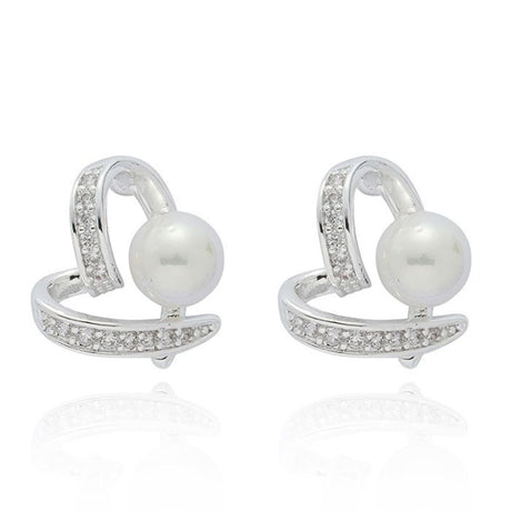 Equilibrium Pearl Crossover Heart Silver Plated Earrings