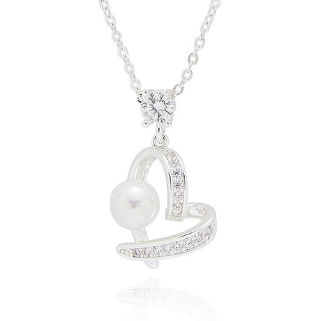 Equilibrium Pearl Crossover Heart Silver Plated Necklace