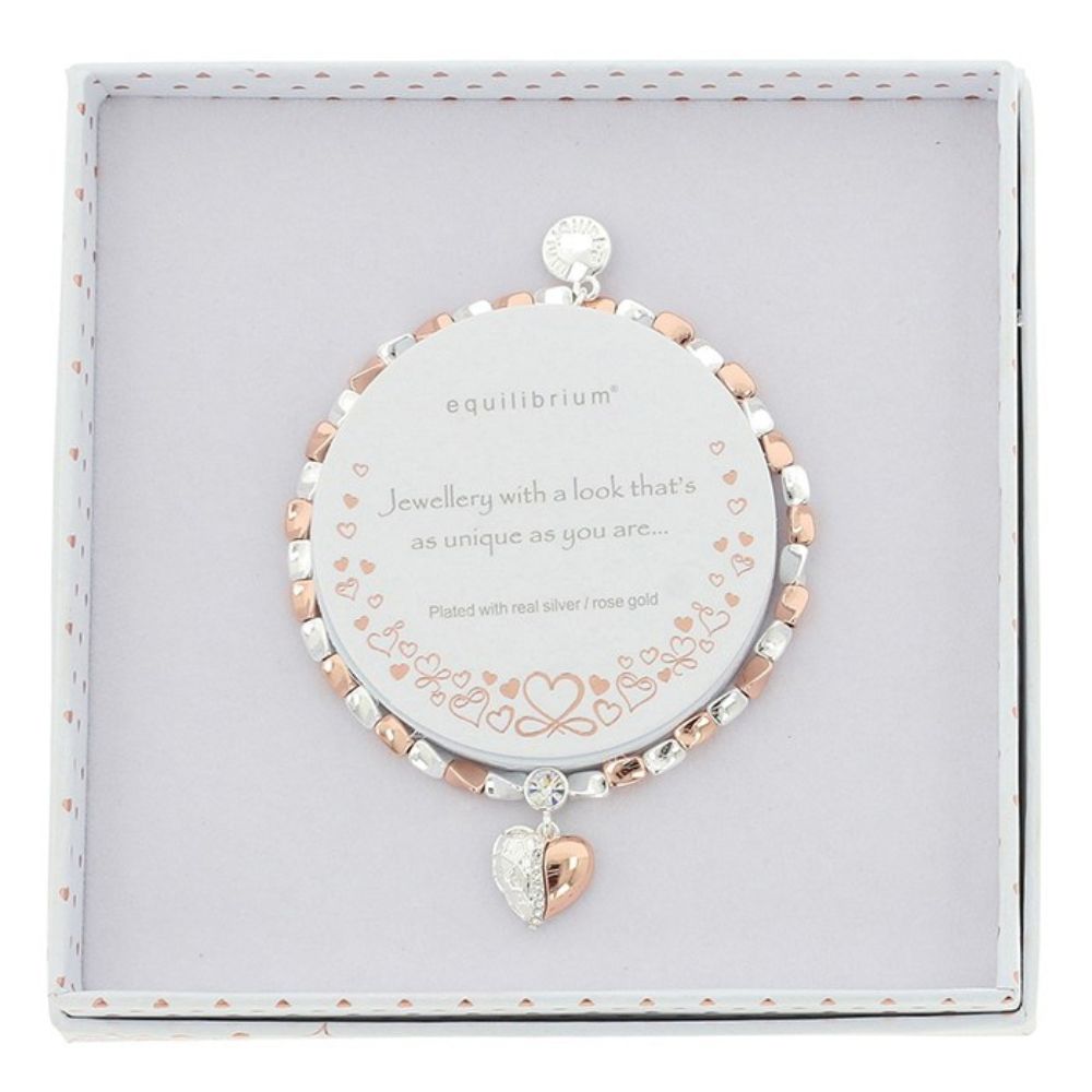 Equilibrium Polished Two Tone Textured Heart Bracelet