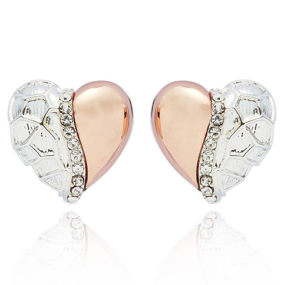 Equilibrium Polished Two Tone Textured Heart Earrings