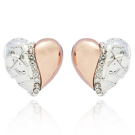 Equilibrium Polished Two Tone Textured Heart Earrings