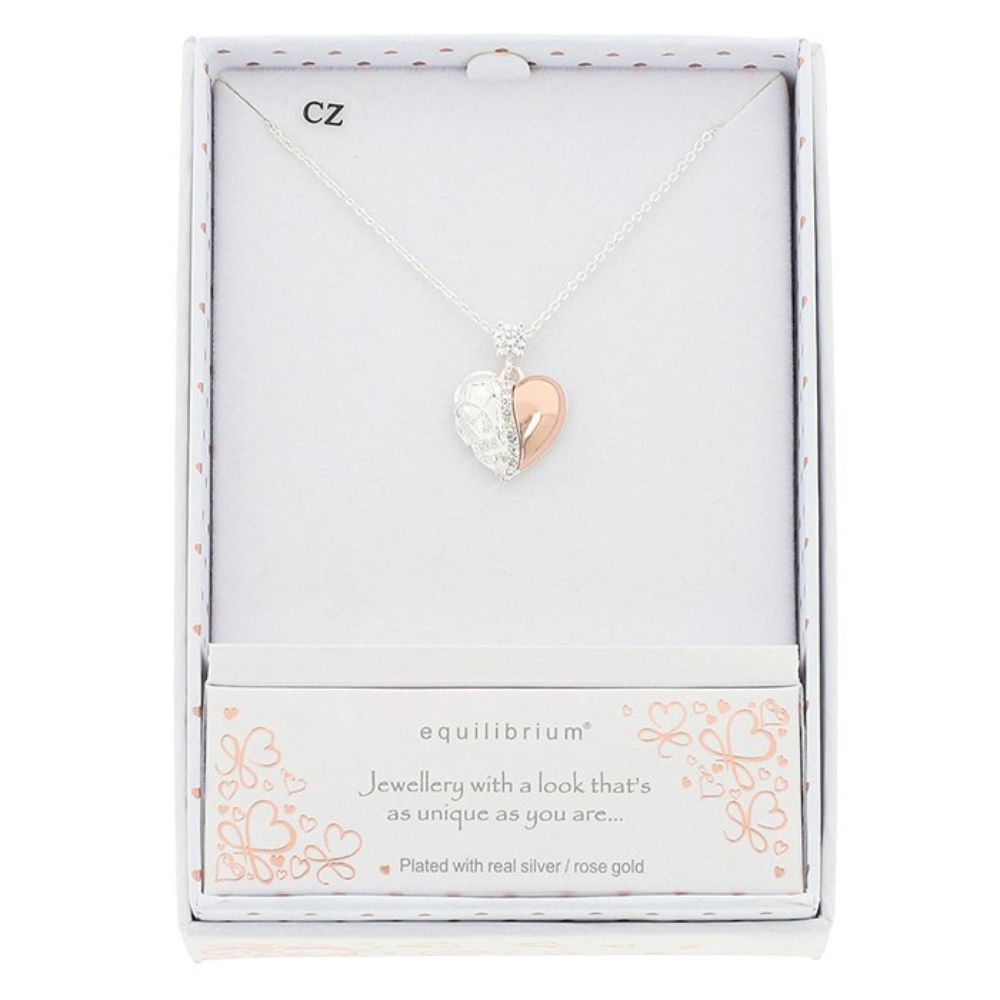 Equilibrium Polished Two Tone Textured Heart Necklace