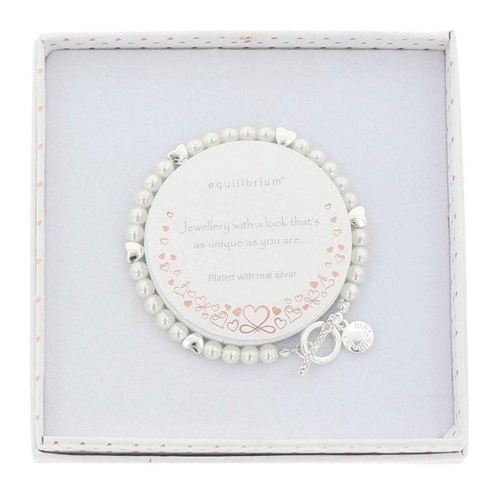 Equilibrium Pretty Pearls & Hearts Silver Plated Bracelet